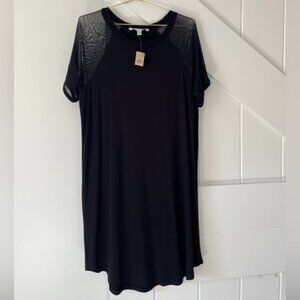 American Eagle Short Sleeve Dress Size XL Black Mesh Sheer Sleeves Knee Length